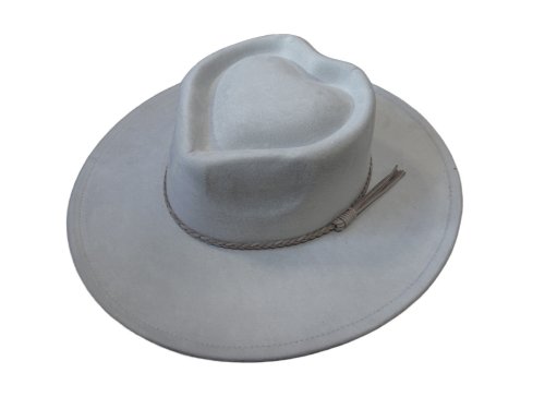 (image for) Heart shaped Vegan suede wide brim hat - Light Gray Heart