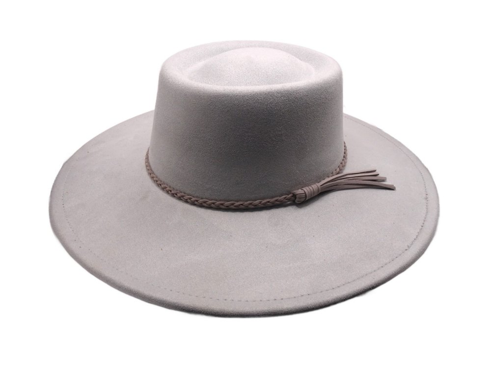 (image for) Round Top wide brim Vegan suede hat - Light Gray