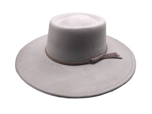 (image for) Round Top wide brim Vegan suede hat - Light Gray