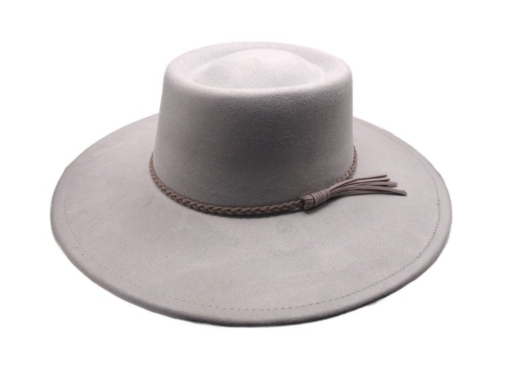 (image for) Round Top wide brim Vegan suede hat - Light Gray