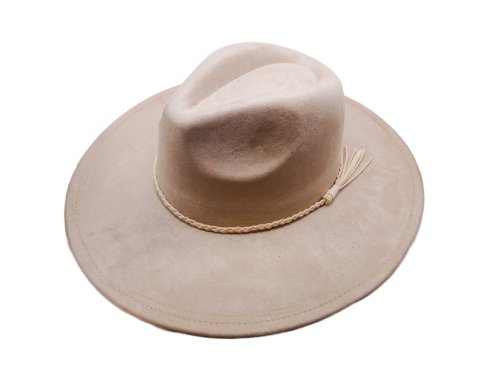 (image for) Vegan suede Wide brim hat ELASTIC BAND - Light Tan Elastic