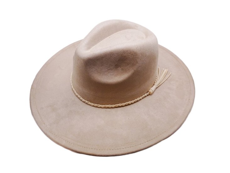 (image for) Vegan suede Wide brim hat ELASTIC BAND - Light Tan Elastic