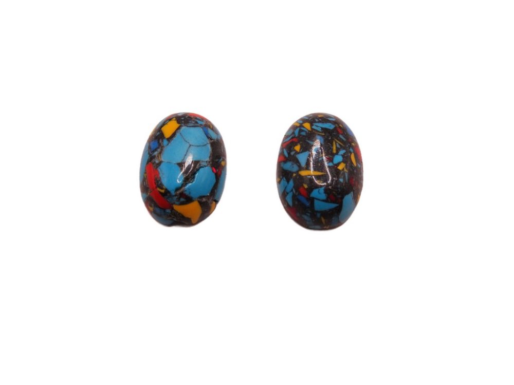 (image for) Turquoise Mosaic Oval cabochons (2pcs) 23x26mm #HM-3