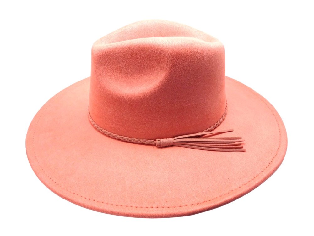 (image for) Vegan suede Wide brim hat - Coral