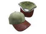 (image for) Faux leather Brim Vegan suede baseball cap - Olive Green PU Leather