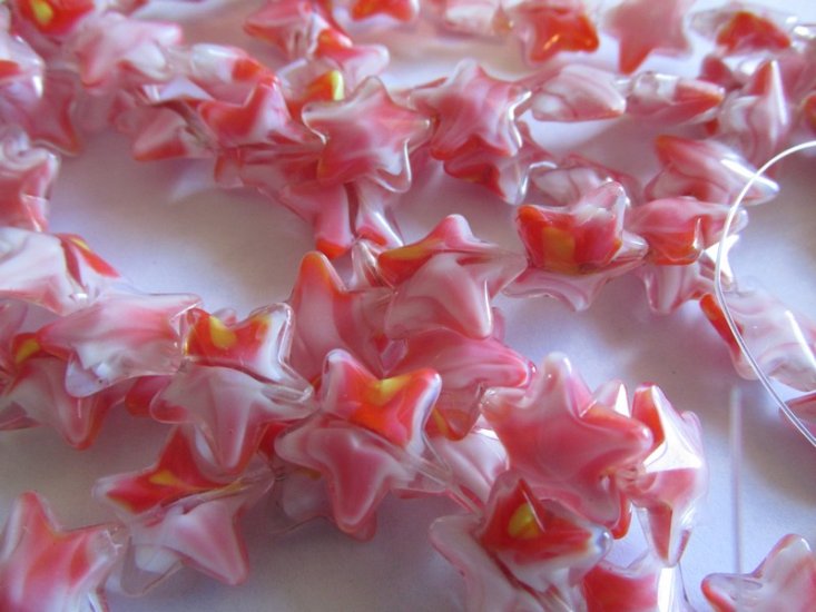 (image for) Orange and white glass star beads #TU1128-12