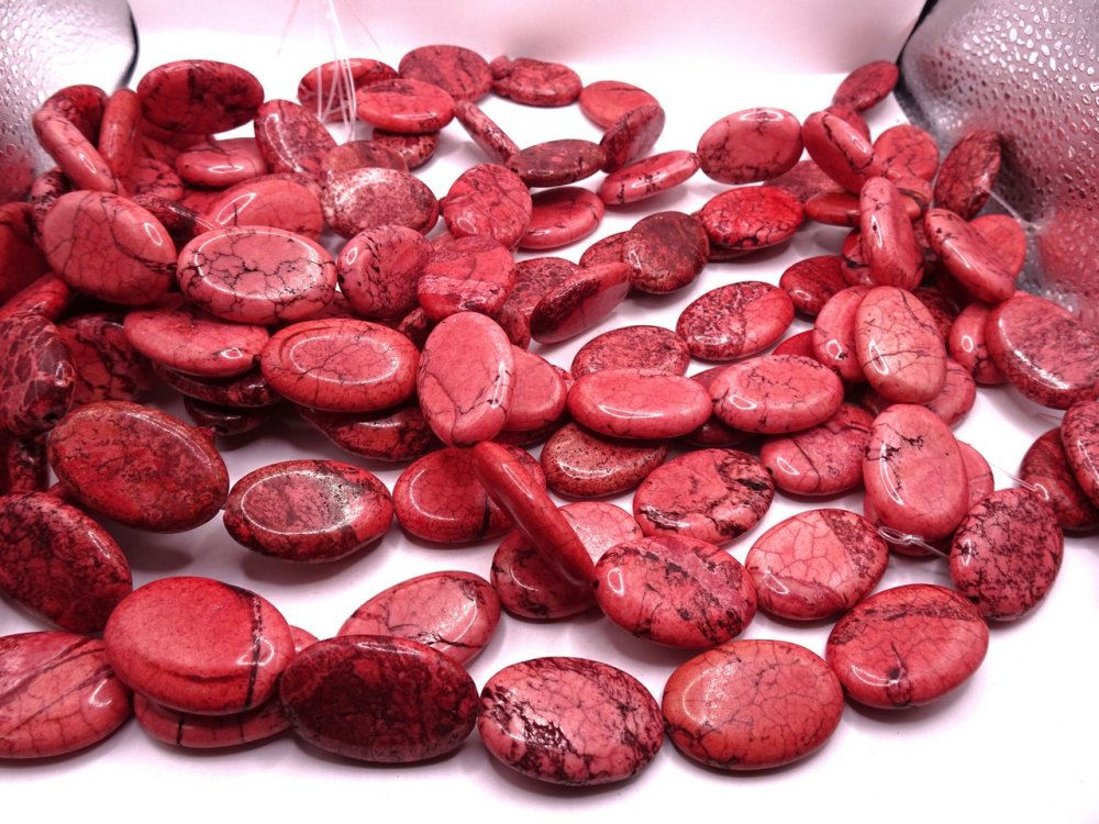 (image for) Coral Oval old Magnesite beads #1876
