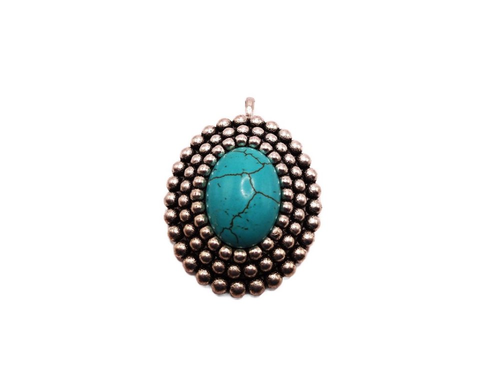 (image for) Oval antique silver pendant with stone - #PO-9