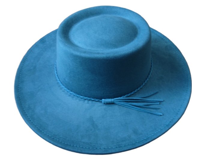 (image for) Round Top wide brim Vegan suede hat - PEACOCK BLUE