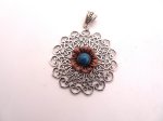 (image for) Scrolled pendant antique silver with copper flower #PEN-58