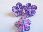 (image for) Purple/White polymer clay flowers (3pcs) #FL34