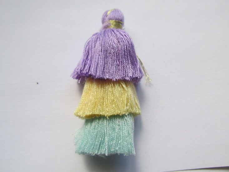 (image for) Purple yellow blue tri color silk tassle #turqtass
