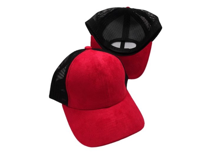 (image for) Vegan suede Mesh snap back baseball cap - Red Black Mesh