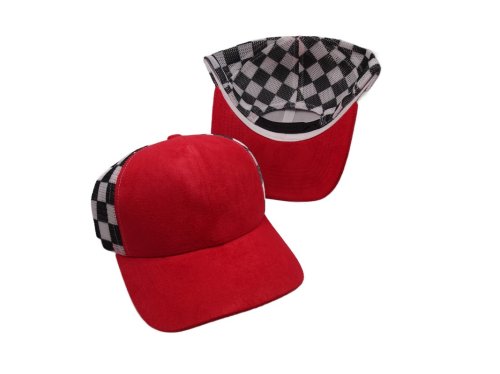 (image for) Checkered Mesh snap back cap- Red/back white ck