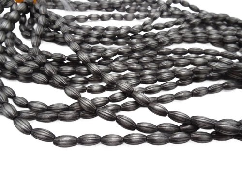 (image for) Silver Indian Pearl Ribbed Tube beads 12.5x8mm