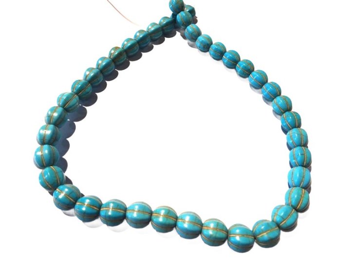 (image for) Turquoise howlite ribbed round beads 9mm #1991