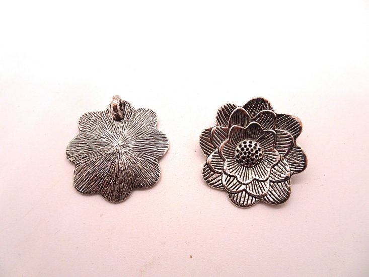 (image for) Rose flower pendant antique silver #P-30