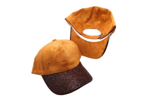 (image for) Faux leather Brim Vegan suede baseball cap - Saddle/PU leather Dark brown