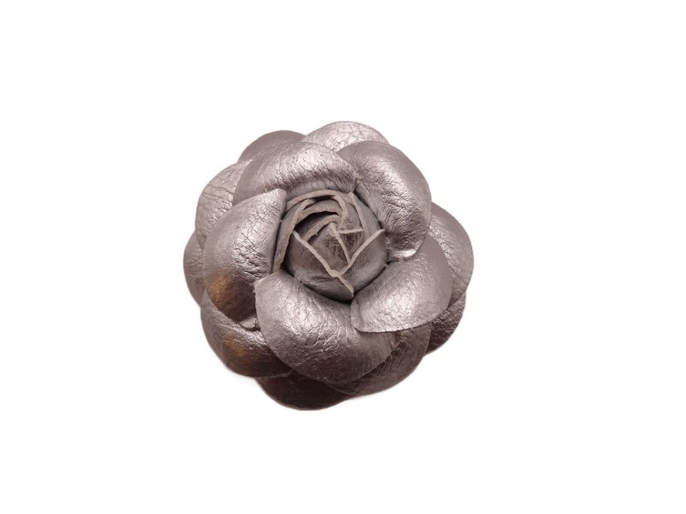 (image for) Faux leather flower 2 1/2" - Silver