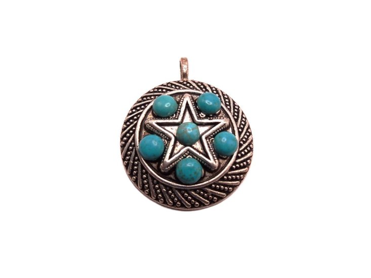 (image for) Star antique silver round pendant #PO-8