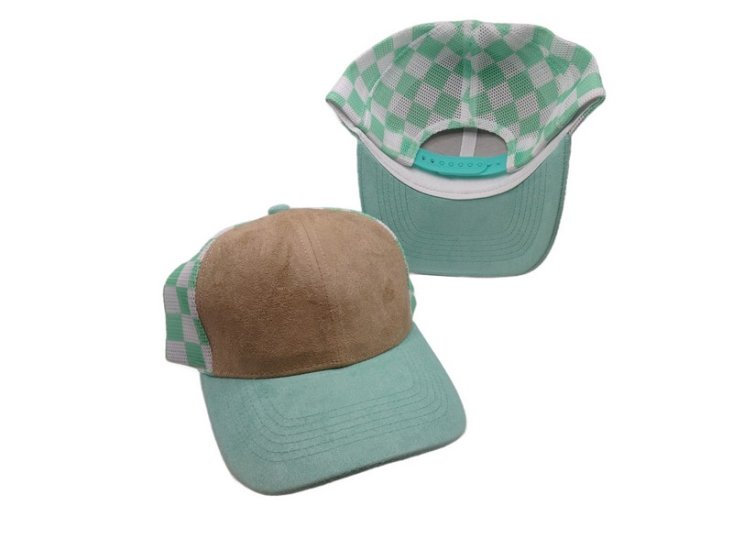 (image for) Checkered Two Tone Mesh snap back cap- Tan/Mint
