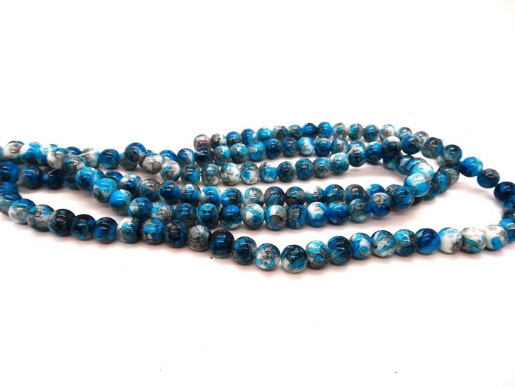 (image for) Teal blue and white glass round 8mm beads #1597