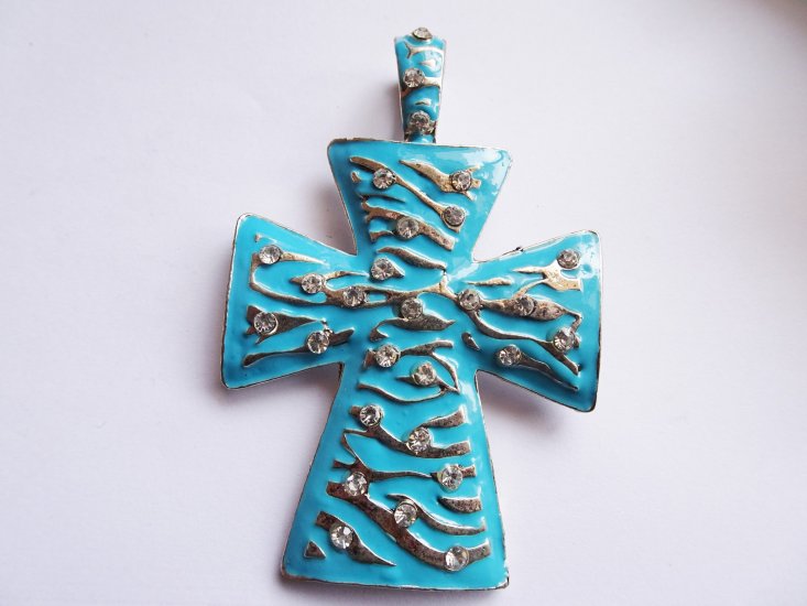 (image for) Turquoise cross pendant with crystals #RM-235