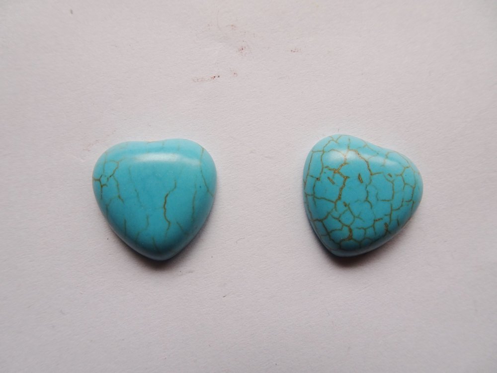 (image for) Turquoise heart flat back cabochons 19.15mm (2pcs) #ecab-3C