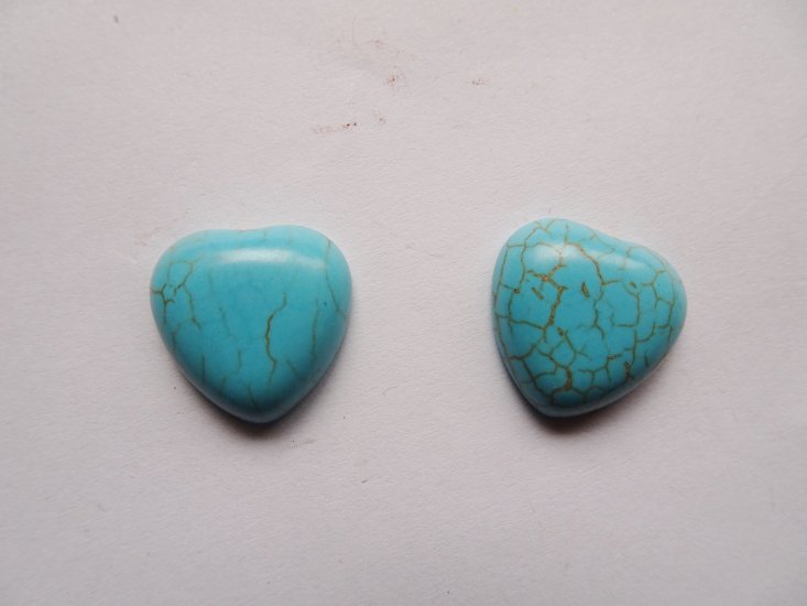 (image for) Turquoise heart flat back cabochons 19.15mm (2pcs) #ecab-3C