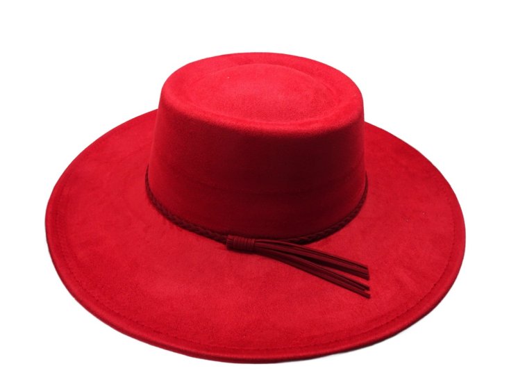 (image for) Round Top wide brim Vegan suede hat - Wine Red
