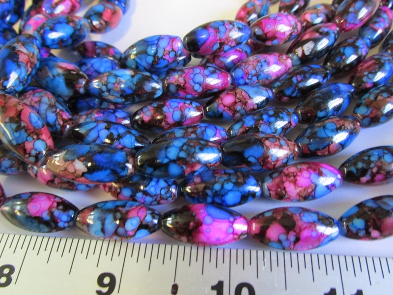 (image for) Blue, pink, black long barrel beads #1255 - Click Image to Close