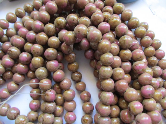 (image for) Brown and pink ceramic big hole beads 13.5mm #1526B