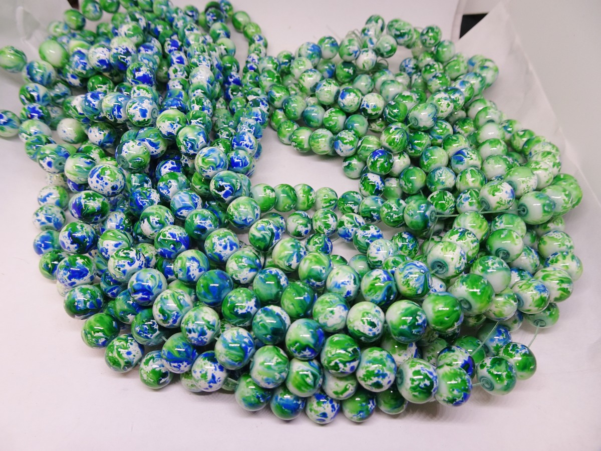 (image for) Green and blue round beads 10mm #1909