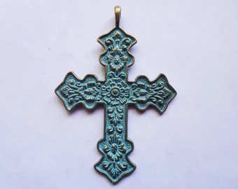 (image for) Turquoise patina cross jewelry pendant #MP-3