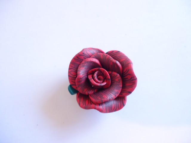 (image for) RED/black Rose flower Polymer clay - #FL27 - Click Image to Close