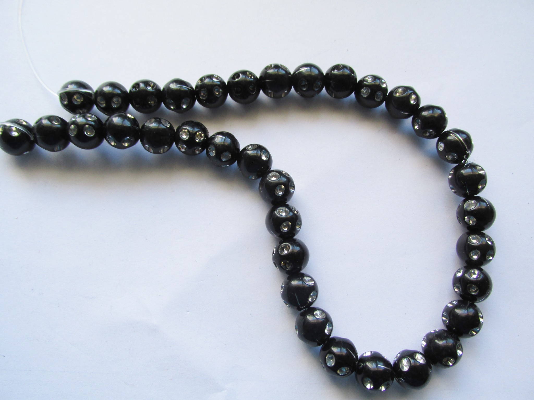 (image for) Black acrylic 8mm round beads with crystals #1445