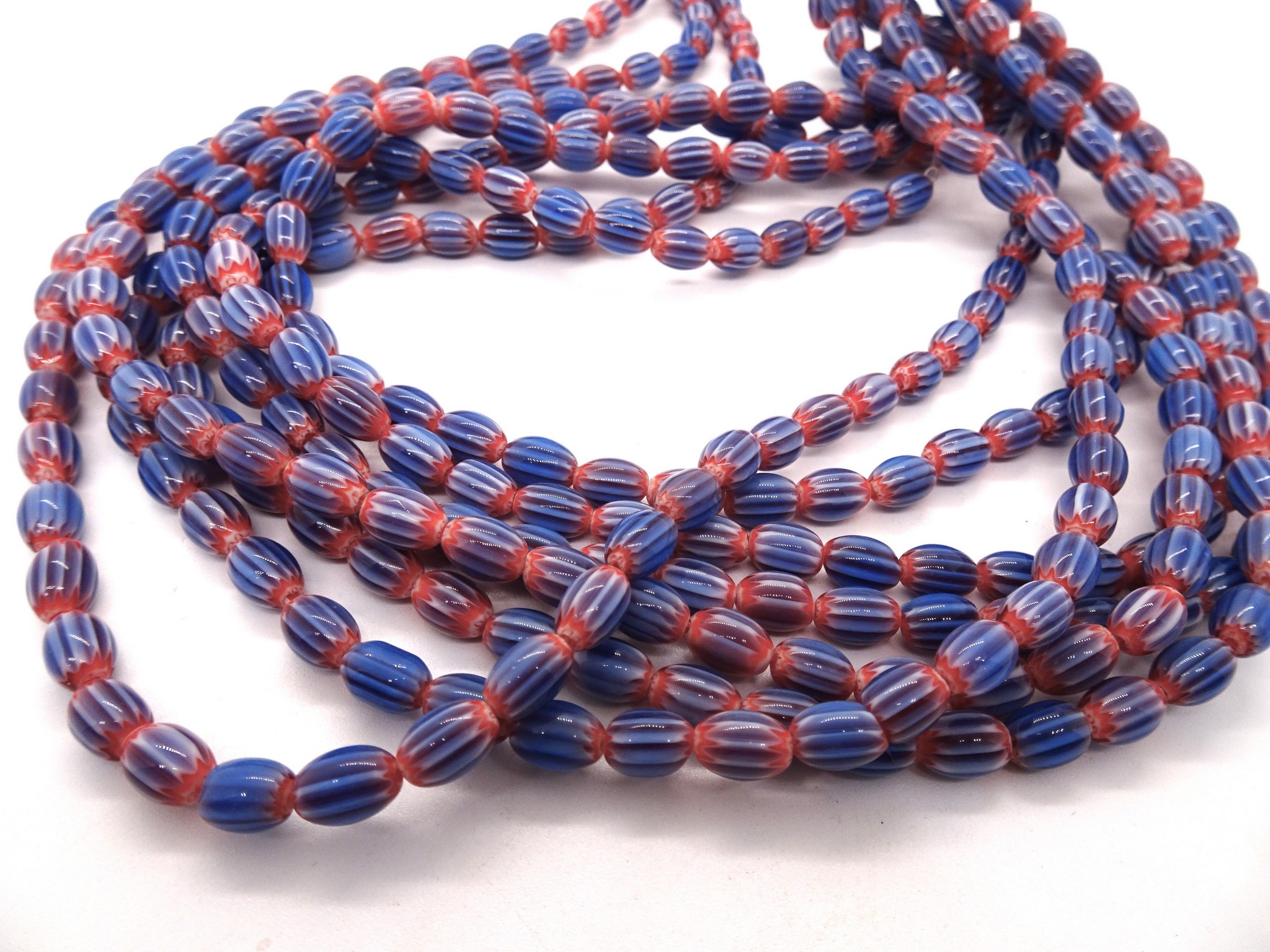 (image for) Blue painted glass barrel beads #1384-C