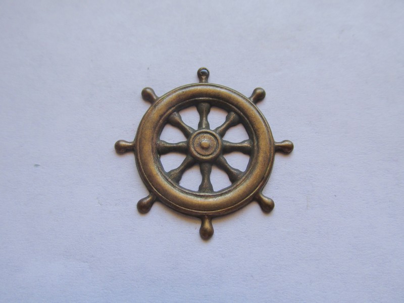 (image for) Ship Wheel Brass Stamping Pendant #VINS45 - Click Image to Close