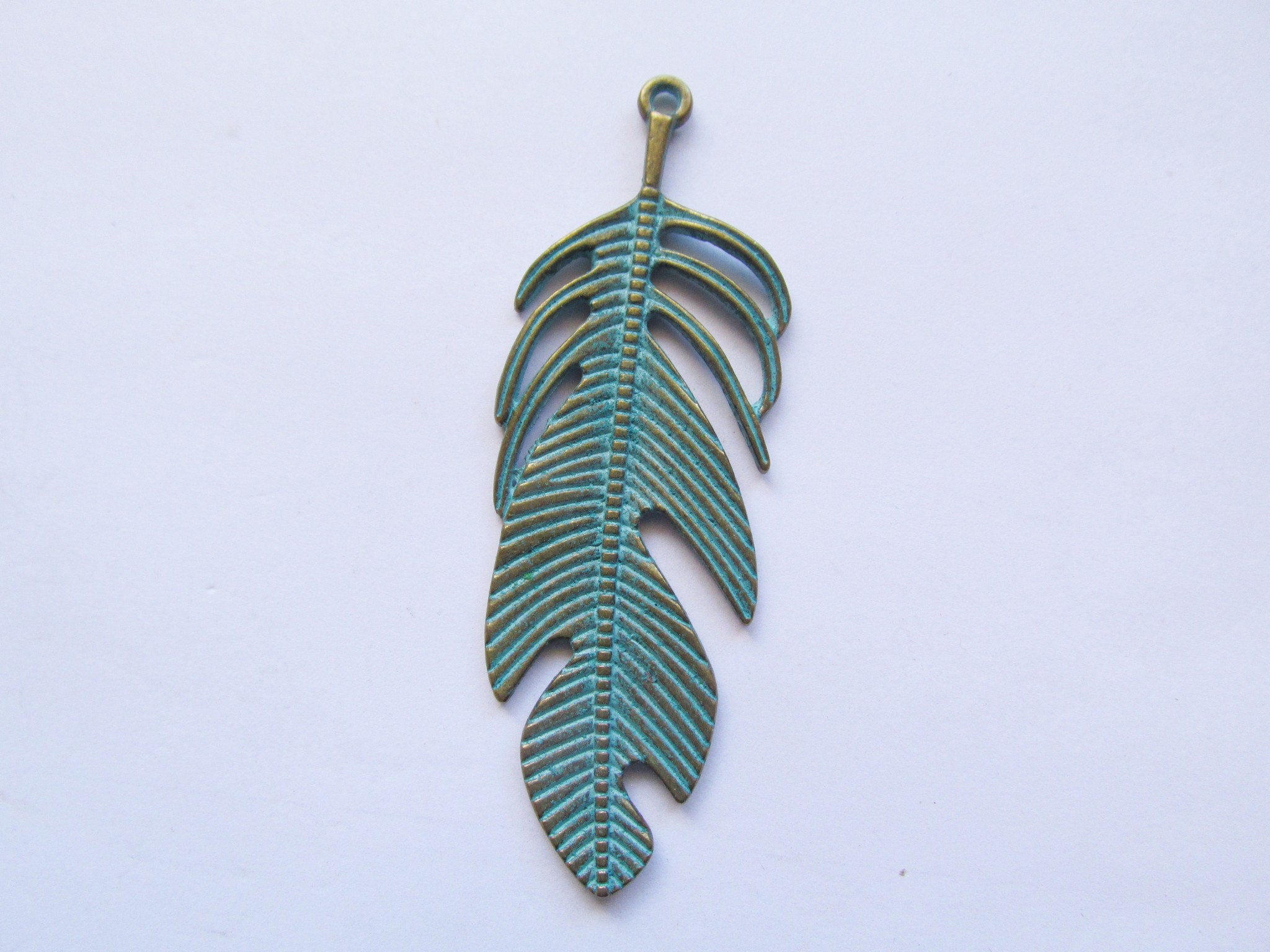 (image for) Feather bronze pantina pendant #HU13-5