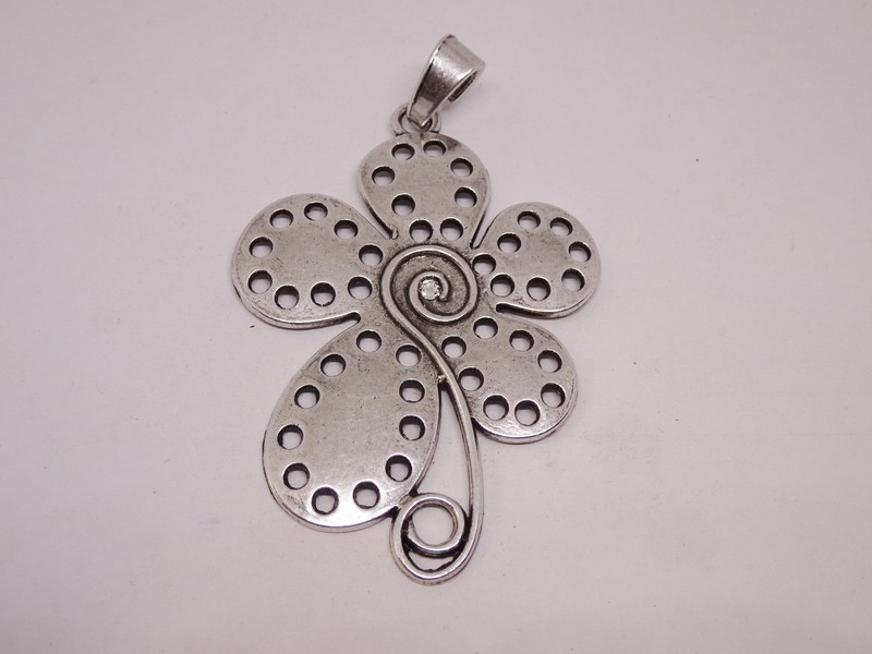(image for) Flower antique silver with crystal #RM-402