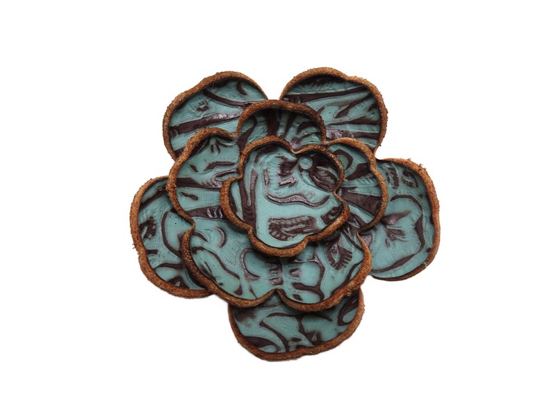 (image for) leather flower set - Blue and Brown