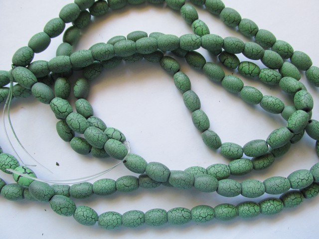 (image for) Green crackle barrel beads 7.5x10mm #1020-A