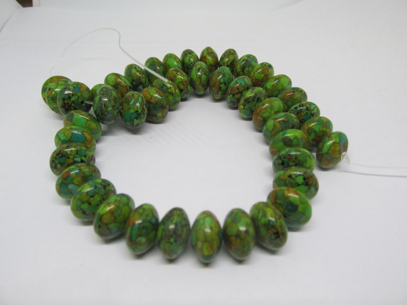 (image for) Green Mosiac rondel 9x14mm #1094