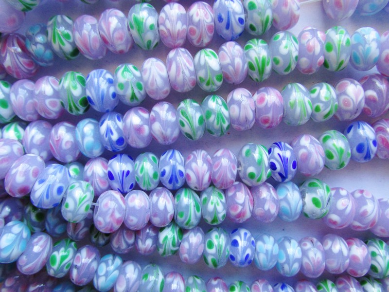 (image for) Lavender, pink, green multi 8x12mm glass rondelle #1770