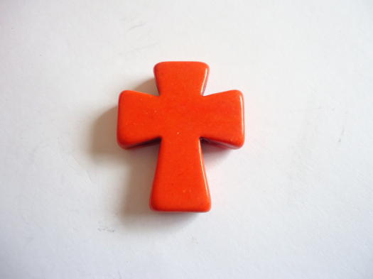 (image for) Cross pendant stone bead - Orange (1) #1361 - Click Image to Close