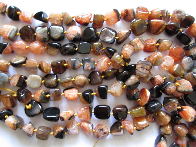 (image for) Brown peach black agate chunk beads #1404