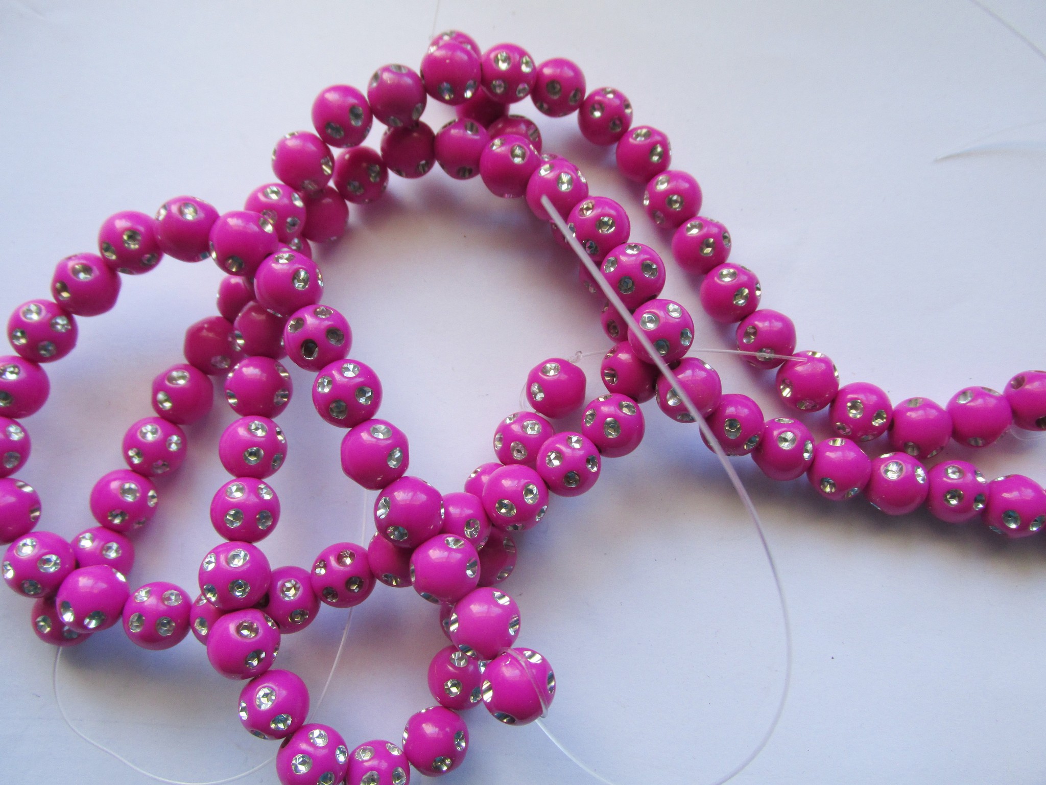 (image for) Pink acrylic 8mm round beads with crystals #1334-B