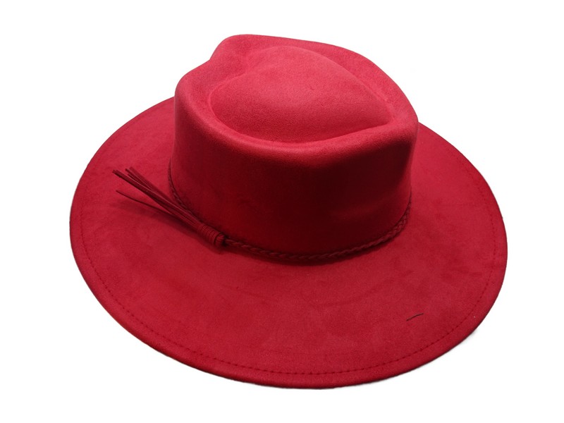 (image for) Heart shaped Vegan suede wide brim hat - Red