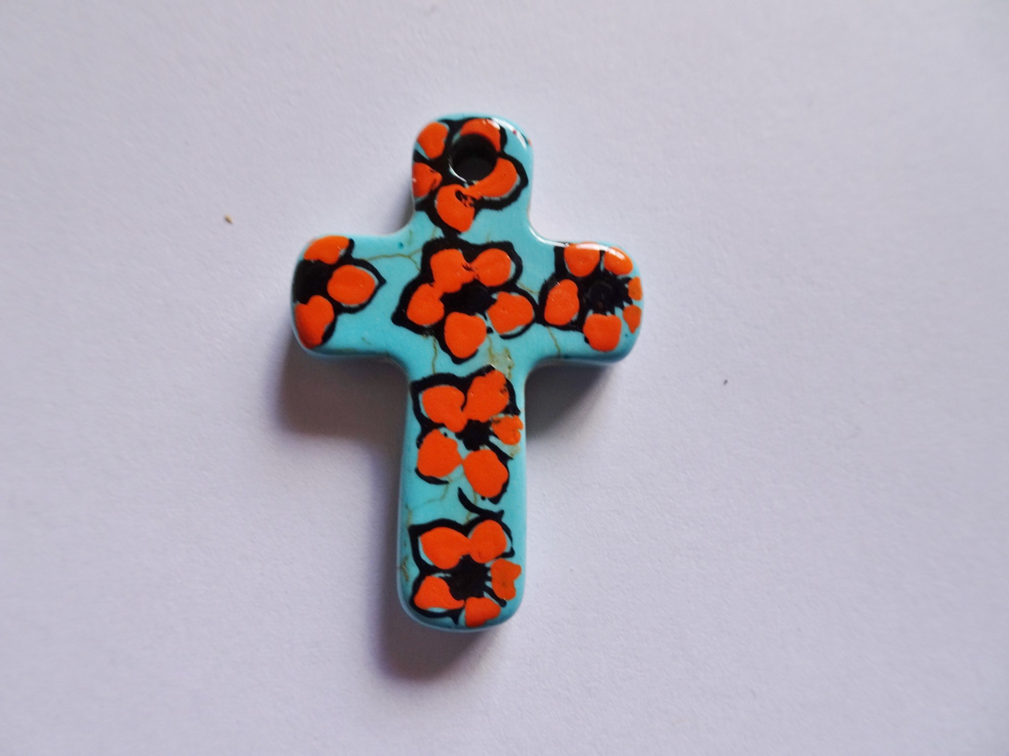 (image for) Cross stone pendant bead Orange #RM-381